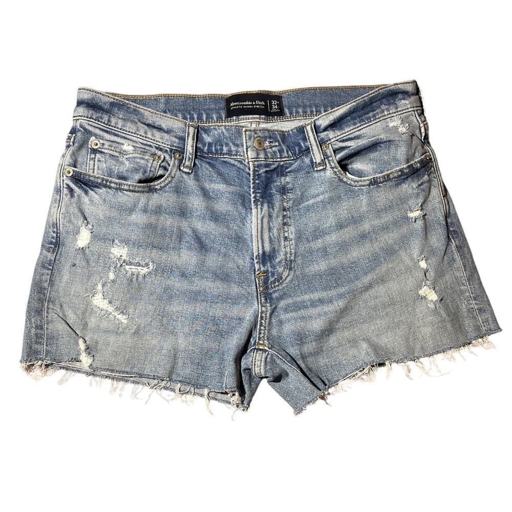 Abercrombie & Fitch Womens 32 Blue Denim Shorts Distressed High Rise Stretch